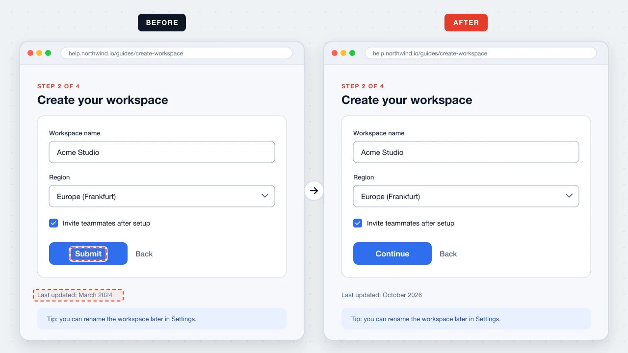Edit text in screenshot use case: Refresh tutorial screenshots