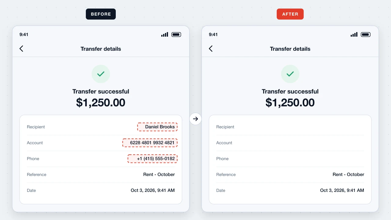 Erase text from screenshot use case: Remove personal information